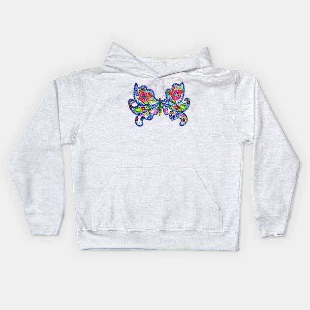 Floral butterfly drawing Kids Hoodie by AnnArtshock